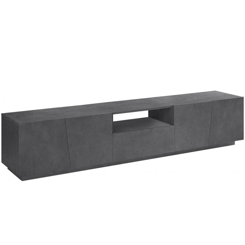 

Dmora - Mueble para TV Living, Made in Italy, mueble para TV con 4 puertas y 1 cajón, 220x43h46 cm, color Gris pizarra, con luz LED blanca