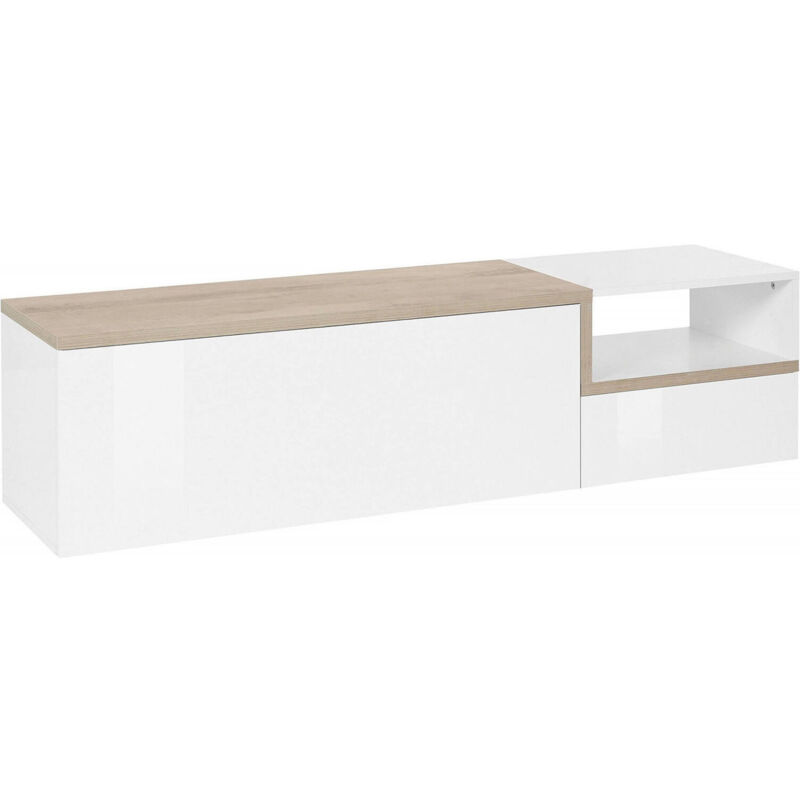 

Mueble de salón para TV Made in Italy, soporte para TV de 2 puertas, soporte para TV para salón, 160x40h46 cm, color blanco brillante y arce - Dmora