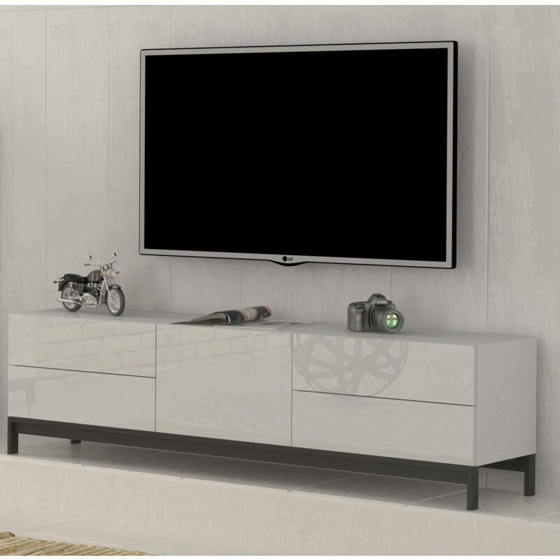 

Mueble de salón para TV Made in Italy, Soporte para TV elevado para salón con 1 puerta y 4 cajones, 170x40h47 cm, color blanco brillante - Dmora