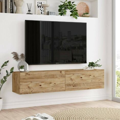 Dmora - Mueble de televisión Aelius, Aparador de salón, Mueble bajo para TV, Base de pared equipada, 140x32h29 cm, Roble, con embalaje reforzado