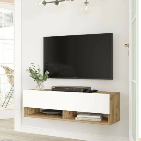 Dmora - Mueble de televisión Ananke, Aparador de salón, Mueble bajo para TV, Base de pared equipada, 100x32h29 cm, Roble y Blanco, con embalaje reforzado