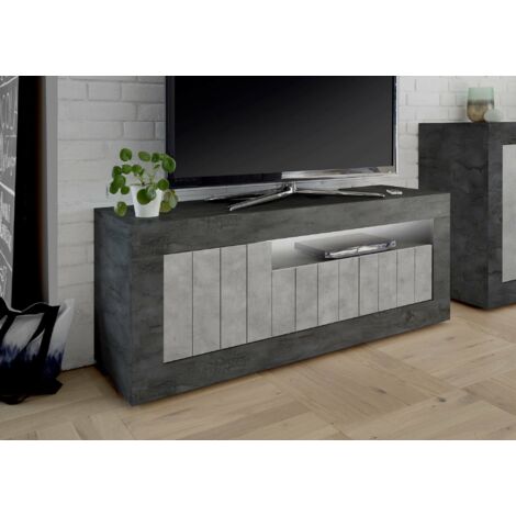 Dmora - Mueble de televisión Braies, Aparador de salón, Mueble bajo para TV, Base de pared equipada, Made in Italy, 138x42 h56 cm, Pizarra y Cemento