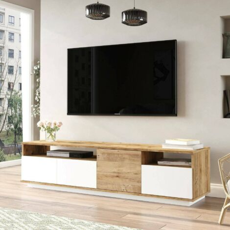Dmora - Mueble de televisión Carme, Aparador de salón, Mueble bajo para TV, Base de pared equipada, 180x45h45 cm, Roble y Blanco, con embalaje reforzado