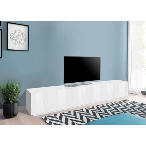 Mueble TV Dmussi, Mueble TV con 2 puertas, Mueble de salón suspendido,  180x35h28 cm, Node roble y blanco brillo