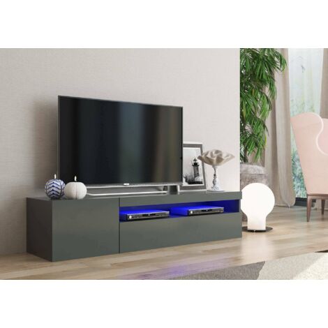 Dmora - Mueble de televisión Dmontù, Aparador bajo para salón, base soporte TV, 100% Made in Italy, cm 150x40h37, Antracita Brillo