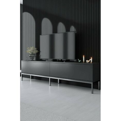 Dmora - Mueble de televisión Dpetrell, Aparador de salón, Mueble bajo para TV, Base de pared equipada, 180x30h47 cm, Antracita y Plata