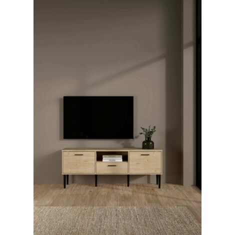 Dmora - Mueble de televisión elie, Aparador de salón, Mueble bajo para TV, Base de pared equipada, 147x40 h57 cm, Roble