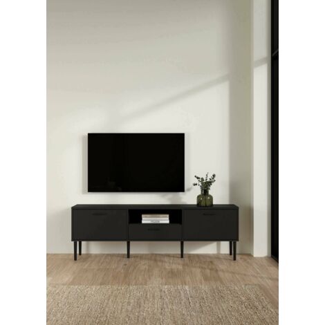Dmora - Mueble de televisión Heloise, Aparador de salón, Mueble bajo para TV, Base de pared equipada, 177x40 h57 cm, Negro