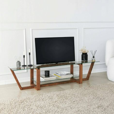 Dmora - Mueble de televisión Icarus, Aparador de salón, Mueble bajo para TV, Base de pared equipada, 158x35h35 cm, Nuez, con embalaje reforzado