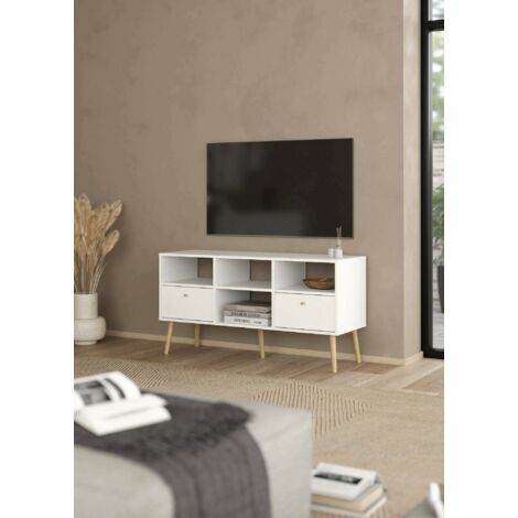 Dmora - Mueble de televisión Jolie, Aparador de salón, Mueble bajo para TV, Base de pared equipada, 117x39 h61 cm, Blanco