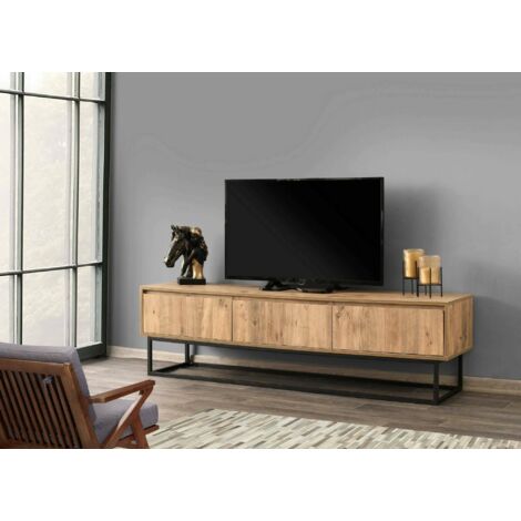 Dmora - Mueble de televisión Suhail, Aparador de salón, Mueble bajo para TV, Base de pared equipada, 180x40h50 cm, Roble y Negro, con embalaje reforzado
