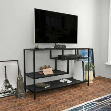 Dmora - Mueble de televisión Vega, Aparador de salón, Mueble bajo para TV, Base de pared equipada, 120x39h75 cm, Antracita y Negro, con embalaje reforzado