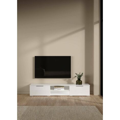 Dmora Mueble de TV con dos cajones, blanco brillante, 172 x 33 x 39 cm, con embalaje reforzado
