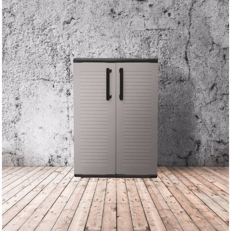 Dmora Mueble para exteriores o interno multiusos, armario bajo con 2 puertas y 1 estante de polipropileno, 100% Made in Italy, 68x37h90 cm, color gris, con embalaje reforzado