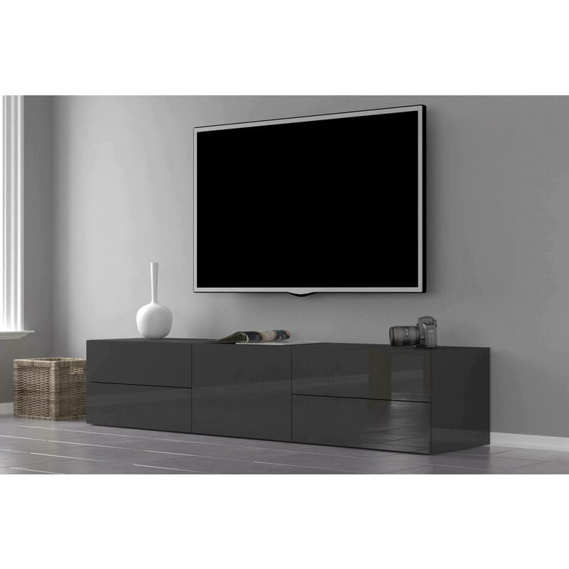 

Mueble de salón para TV Made in Italy, mueble para TV con 1 puerta y 4 cajones, 170x40h35 cm, color antracita brillante - Dmora