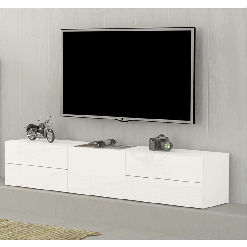 

Mueble para TV Made in Italy, mueble para TV con 1 puerta y 4 cajones, 170x40h35 cm, color blanco brillante - Dmora