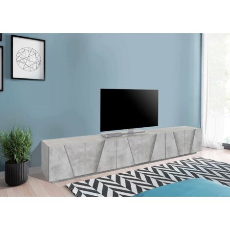 Dmora Mueble para TV para salón, Made in Italy, mueble para TV con 6 puertas batientes con detalle, cm 244x44h46, color cemento oscuro, con embalaje reforzado