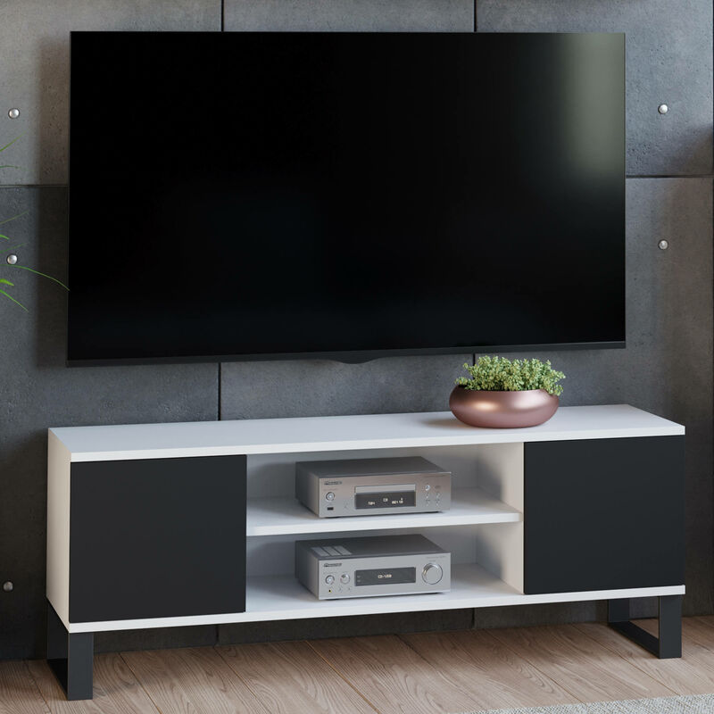 

Mueble TV con 2 puertas y 1 balda central, Aparador con patas de metal, Salón buffet estilo industrial, 155x40h49 cm, Color Blanco y Negro - Dmora