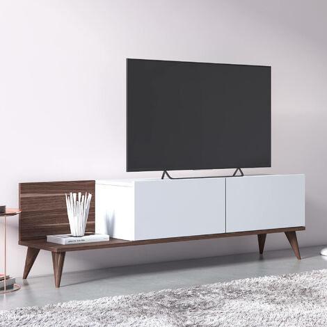 Conjunto mueble TV GAMZE 120 cm blanco y nogal