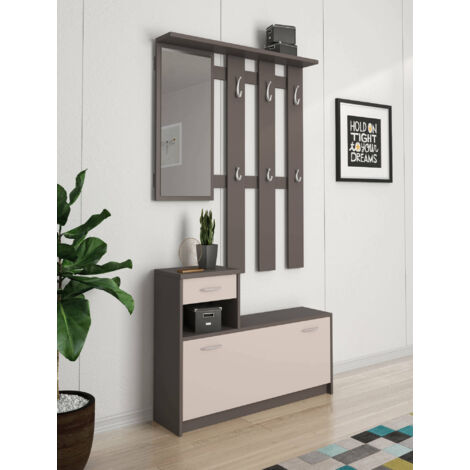 Dmora - Muebles de entrada Clint, Recibidor moderno con espejo, Mueble con zapatero, Mueble multifunción, 100x25h180 cm,