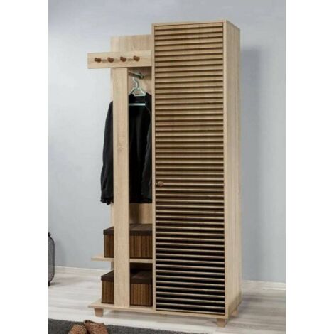 Dmora - Muebles de entrada Dgaldiol, Entrada para perchas, Composición para atrio, Consola de almacenamiento multifunción, 90x36h194 cm, Roble