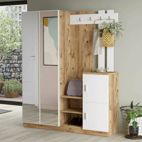 Dmora - Muebles de entrada Dgautier, Entrada para perchas, Composición para atrio, Consola de almacenamiento multifunción, 147x38h180 cm, Roble y Blanco