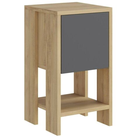 Dmora - Nachttisch Dkarsdor, Niedrige Kommode, Tisch, Multifunktionaler Nachttisch, 30x30h55 cm, Eiche und Anthrazit