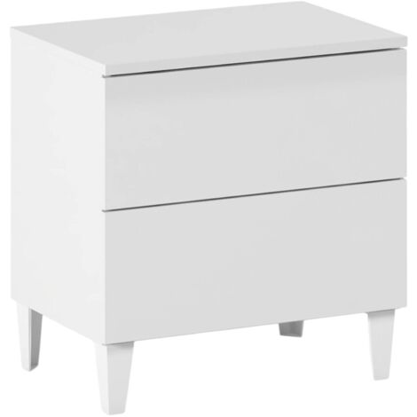 Dmora - Nachttisch Dkosti, Nachttisch mit 2 Schubladen, Nachttisch, Niedrige Kommode für Schlafzimmer, 50x34h49 cm, Glänzend Weiß