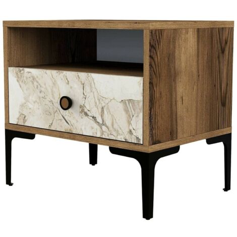 Dmora - Nachttisch Seraph, Niedrige Kommode, Tisch, Multifunktionaler Nachttisch, 56x40h51 cm, Nussbaum und Weißer Marmor, mit verstärkter Verpackung