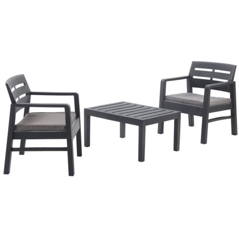 Dmora Outdoor-Lounge-Set Benevento, Gartengarnitur mit 2 Sesseln und 1 Couchtisch, Innen- und Außensitzgruppe mit Kissen, 100 % Made in Italy, Anthrazit