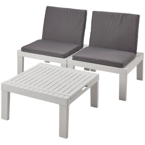 Dmora - Outdoor-Lounge-Set Dbaggi, Gartenset mit 2 Sitzen mit Rückenlehne und 1 Multifunktionsmodul, Sitzecke mit Kissen, 100 % Made in Italy, Weiß