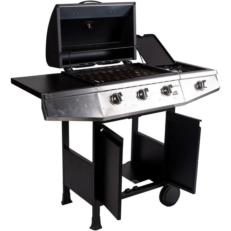 Dmora - Barbecue à gaz 3 feux, coloris noir, 117 x 52 x h100 cm