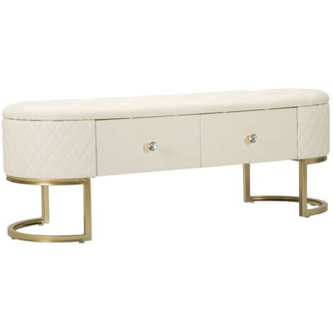 Dmora - Panca Golfo, Panchina multiuso, Seduta per ospiti, Cassapanca multifunzione, 120x40 h43 cm, Bianco e Oro