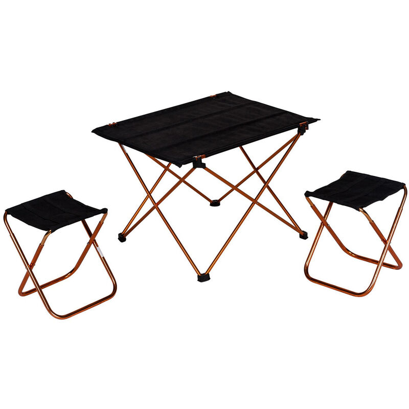 Mini set de pique-nique pliant avec 2 tabourets et une petite table, coloris noir, table : 41 x 56 x h39, tabouret : 22 x 22 x h27 - Dmora