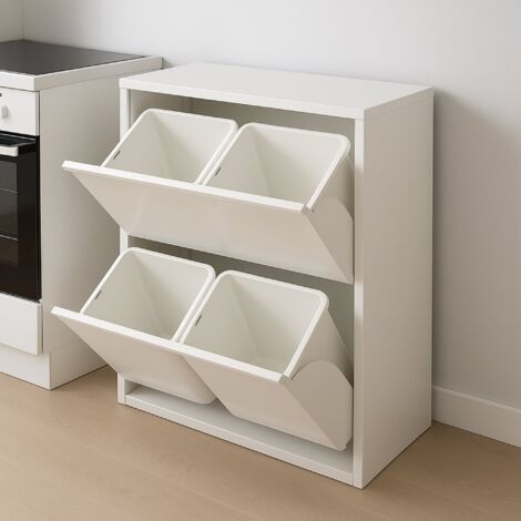 Dmora Papelera que ahorra espacio para diferenciados con cuatro cubos, color blanco, Medidas 60 x 92 x 25 cm, con embalaje reforzado