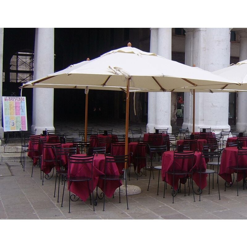 Parasol avec mât central 60 en bois, toile couleur écru, 250 x 350 cm mât 60 cm, avec emballage renforcé - Dmora