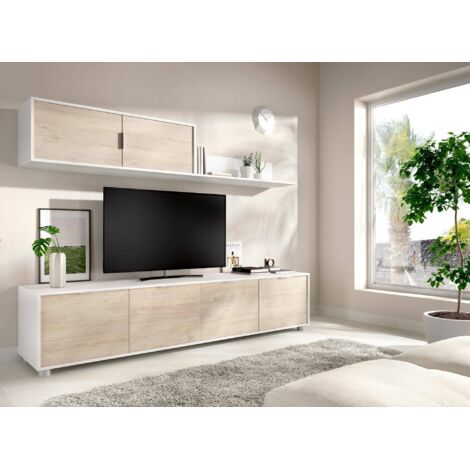 Dmora - Pared Equipada Galliner, Composición de la sala de estar, Muebles de salón multiusos, Gabinete de TV, 200x40 h43 cm, Blanco y Roble
