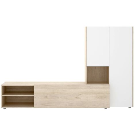 Parete Attrezzata Wells Dmora - 200x40x114cm, Bianco E Rovere, Per Salotto - Foto 10