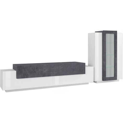 Dmora - Parete attrezzata Anisia, Set salotto porta TV, Mobile soggiorno multiuso, 100% Made in Italy, cm 280x45h121, Bianco lucido e Ardesia