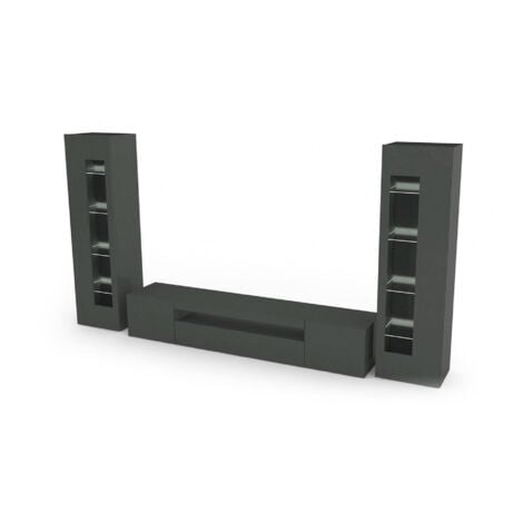 Dmora - Parete attrezzata Aslhey, Set salotto porta TV, Mobile soggiorno multiuso, 100% Made in Italy, cm 290x40h162, Antracite lucido