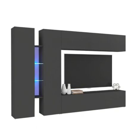 Dmora - Parete attrezzata Enstatite, Set salotto porta TV a 4 ante, Mobile soggiorno multiuso, 100% Made in Italy, cm 280x30x180, Antracite
