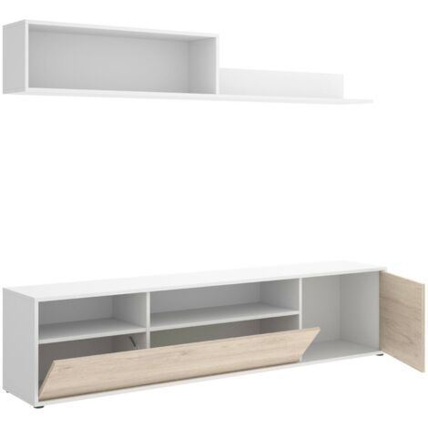 Dmora - Parete attrezzata Gabberi, Composizione soggiorno, Mobile salotto multiuso, Armadio porta TV, 180x35 h44 cm, Bianco e Rovere
