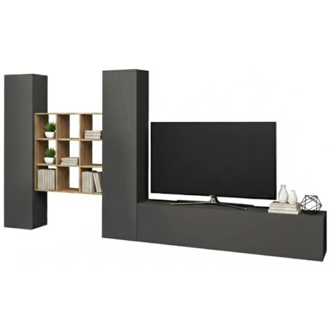 Dmora - Parete attrezzata Genoveffa, Set salotto porta TV a 3 ante, Mobile soggiorno multiuso, 100% Made in Italy, cm 270x30h180, Antracite e Acero