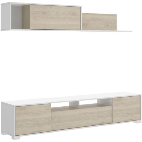 Dmora - Parete attrezzata Gruf, Set da soggiorno porta TV, Mobile salotto multiuso, 200x41h180 cm, Rovere e Bianco, con imballo rinforzato
