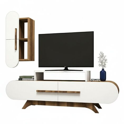 Parete Attrezzata Dmora Gemini - 180x40x35 Cm, Noce E Bianco, Per Salotto Con TV - Foto 2