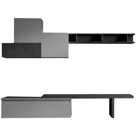 Dmora - Parete attrezzata Lentini, Composizione soggiorno, Mobile salotto multiuso, Armadio porta TV, Made in Italy, 262x40 h189 cm, Ardesia e Grigio scuro