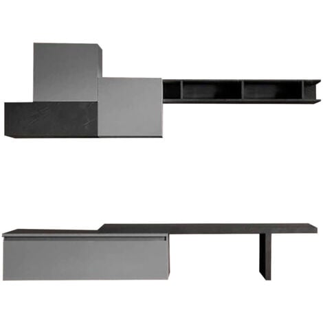 Dmora - Parete attrezzata Lentini, Composizione soggiorno, Mobile salotto multiuso, Armadio porta TV, Made in Italy, 262x40 h189 cm, Ardesia e Grigio scuro