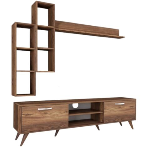 Dmora - Parete attrezzata Lokis, Composizione soggiorno, Mobile salotto multiuso, Armadio porta TV, 180x35 h49 cm, Noce