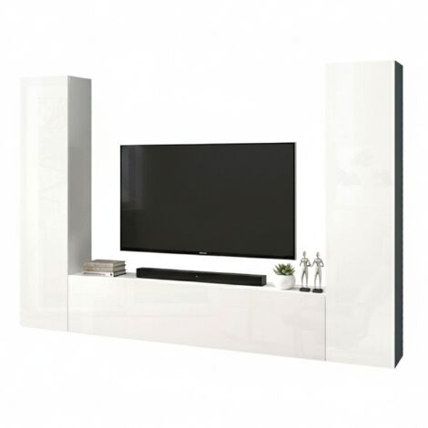 Dmora - Parete attrezzata Natasha, Set salotto porta TV a 3 ante, Mobile soggiorno multiuso, 100% Made in Italy, cm 260x30h180, Bianco lucido