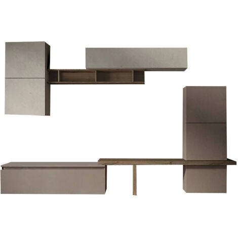 Dmora - Parete attrezzata Pozzillo, Composizione soggiorno, Mobile salotto multiuso, Armadio porta TV, Made in Italy, 290x40 h195 cm, Bronzo e Grigio
